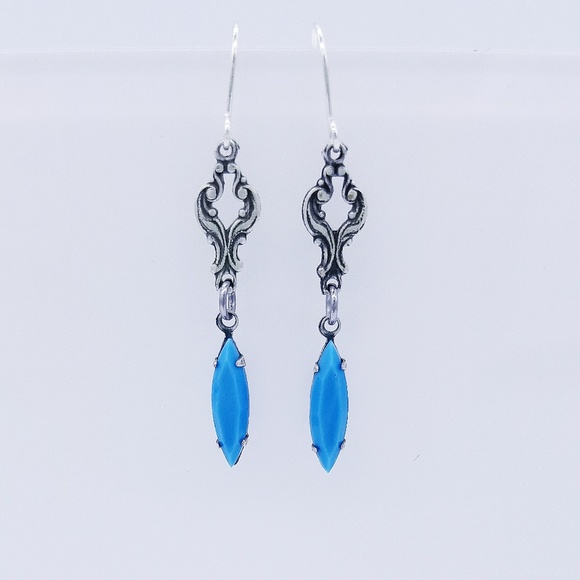 Jewelry - Vintage Swavorski Turquoise Navette Earrings